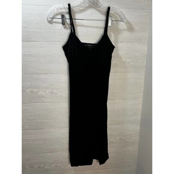 Forever 21‎ Velvet Black Mini Dress V Neck Side Slit Small - Picture 2 of 7